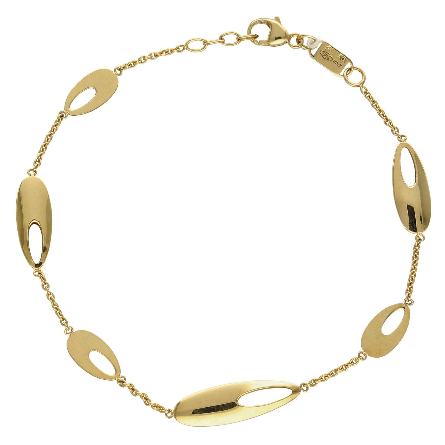 Złota bransoletka DALL'ACQUA GOLD  BOZ95, połączenie łańcuszka oraz wypukłych i płaskich owalnych kształtów..jpg